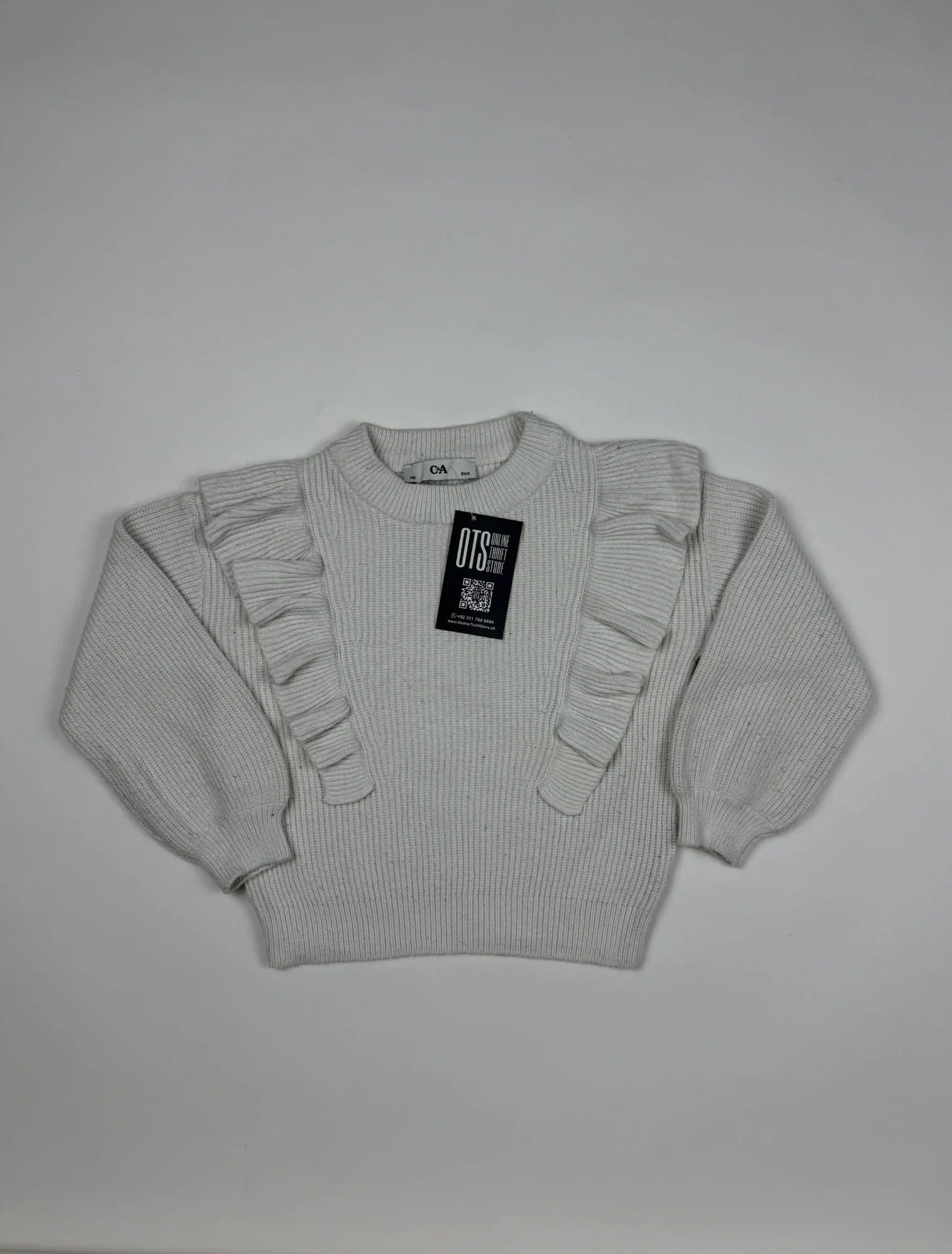 UK Imported secondhand Girls Sweaters - C&A brand, OffWhite Polyester, Excellent condition, for Girls - Online Thrift Store Peshawar Pakistan