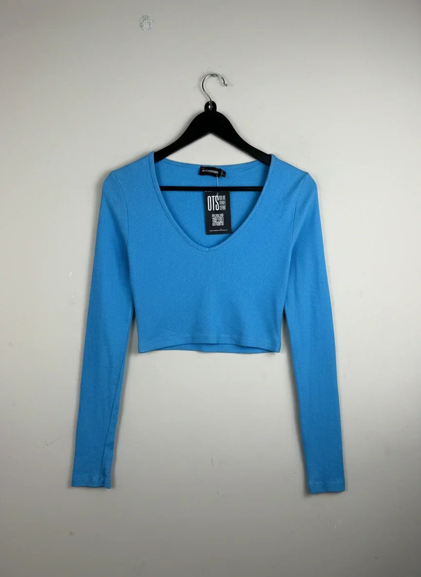 Preloved Premium Winter Crop Tops by Pretty Little Thing, Skyblue Cotton + Polyester for Women - OTS Thrift Shop Islamabad Pakistan