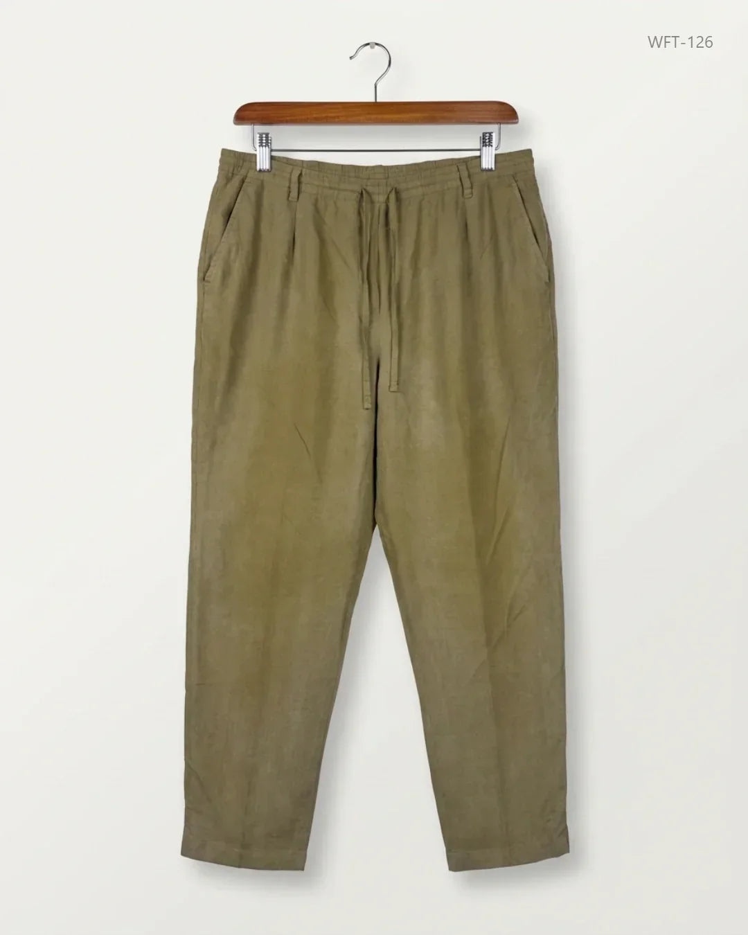 Preloved Premium Women Flapper Trouser by RESORT, OLIVE GREEN Silk for - OTS Thrift Shop Lahore Pakistan
