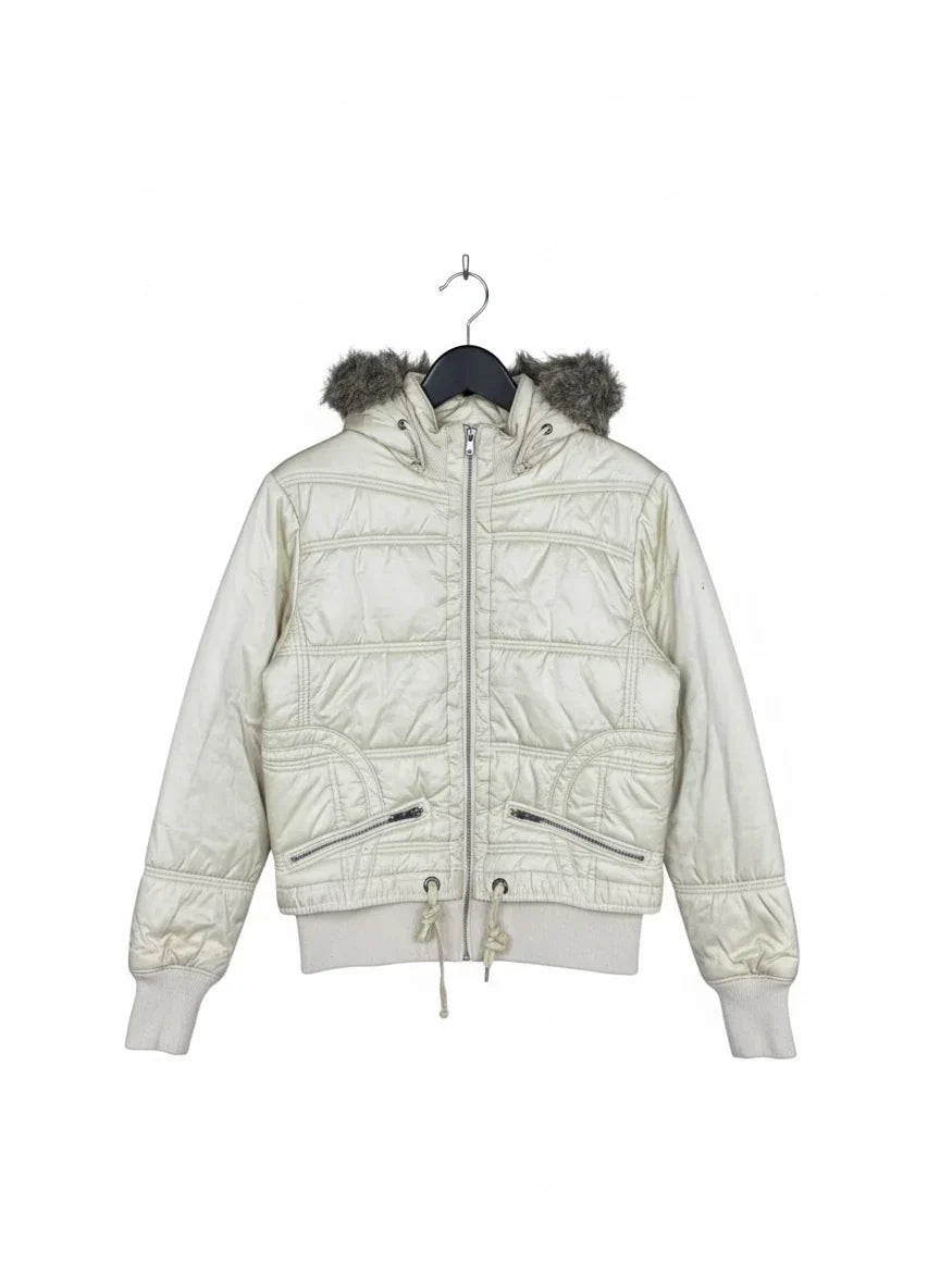 Shop Excellent Bomber & Puffer Jackets by claire dk | Preloved Branded Clothes | Beige Polyester | Women | OTS Thrift Store Peshawar Pakistan