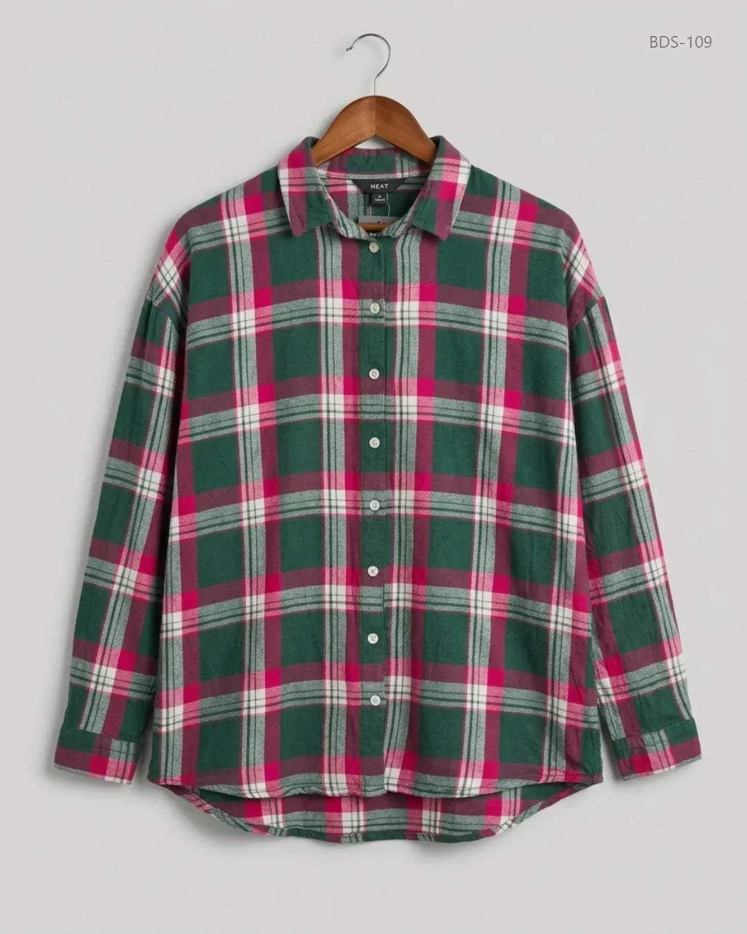 Button Down Shirt | Next | Preloved Branded | Green & Magenta Viscose | Premium | OTS Thrift Store Karachi Pakistan