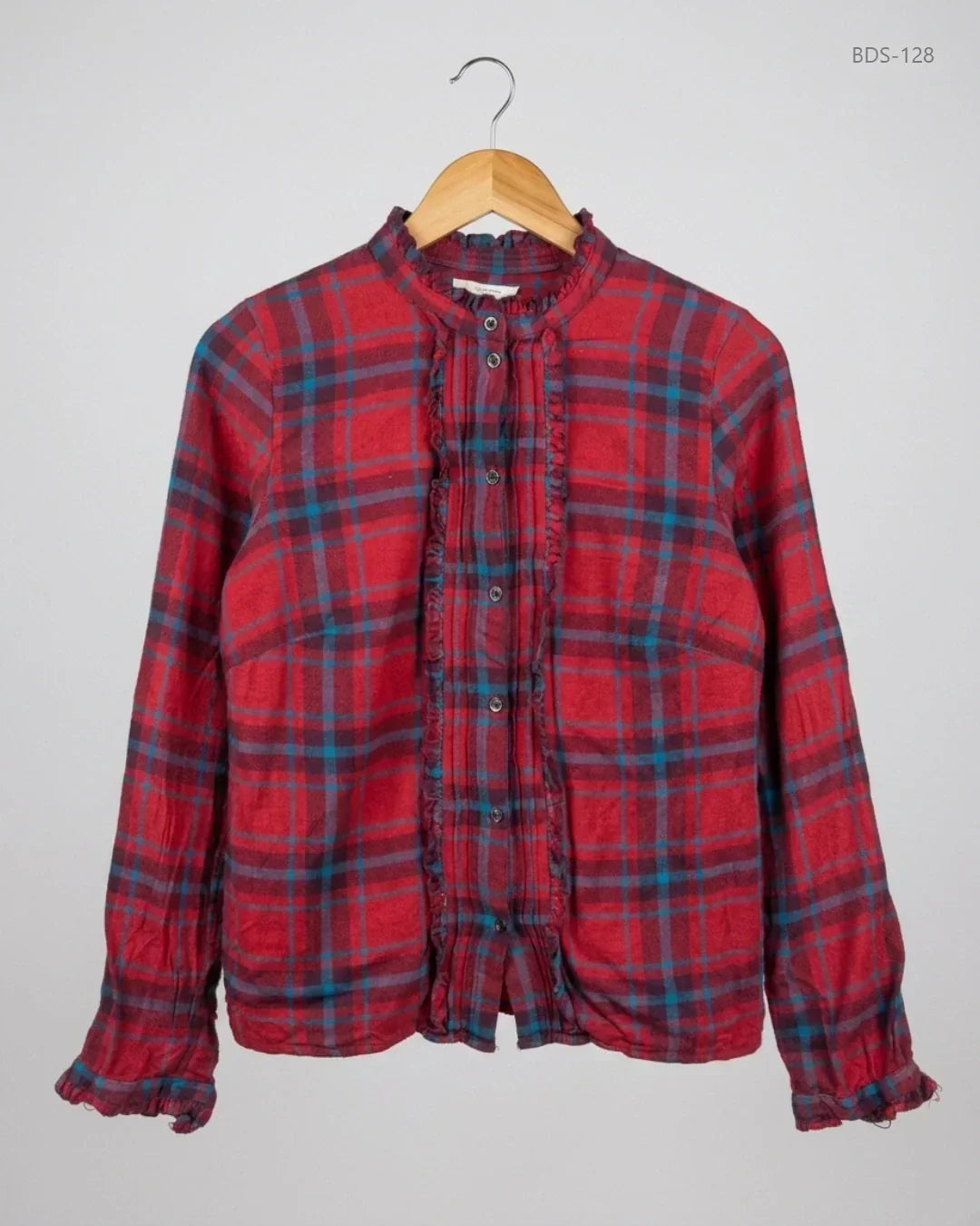 Shop Excellent Button Down Shirt by Papaya | Preloved Branded Clothes | Red & Blue Viscose | Womens | OTS Thrift Store Karachi Pakistan