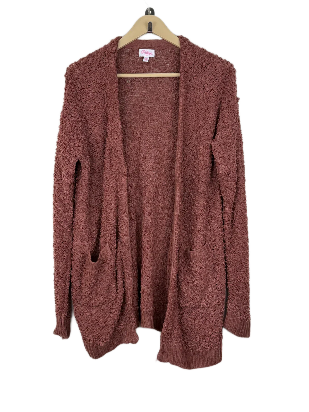 Shop Premium Winter Long Cardigans by Pul | Preloved Branded Clothes | Rust Acrylic | Women | OTS Thrift Store Lahore Pakistan
