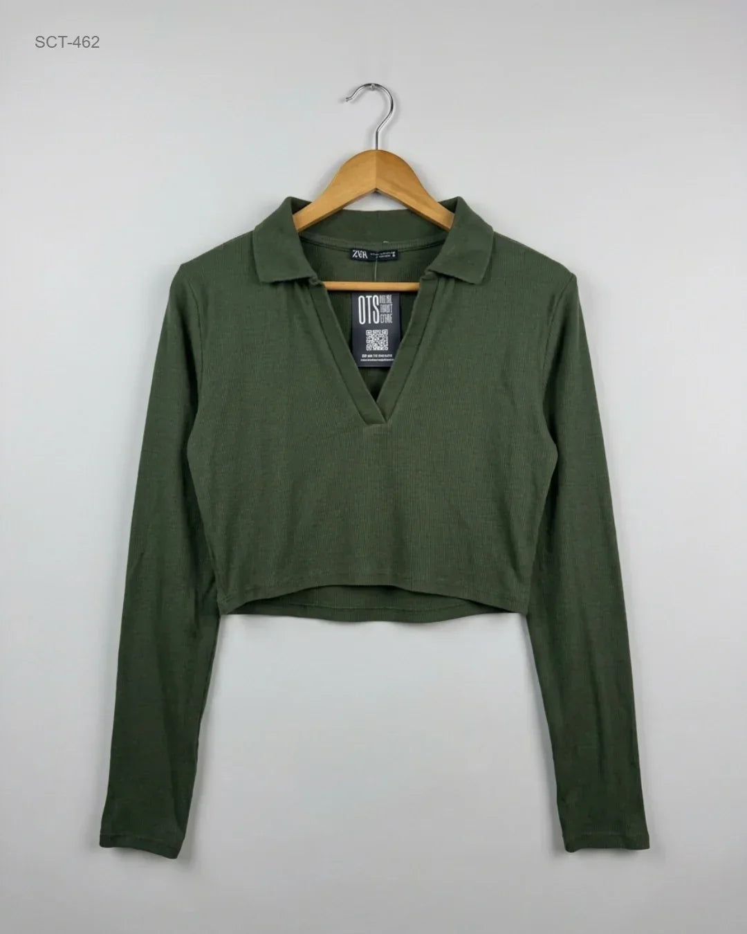 UK Imported secondhand Summer Crop Tops - Zara brand, Green Cotton, Premium condition, for Womens - Online Thrift Store Peshawar Pakistan