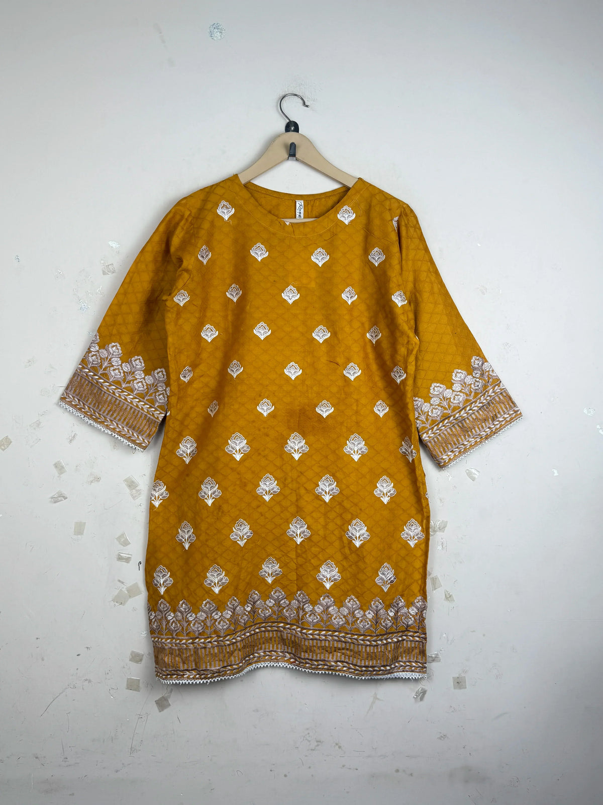 Preloved Premium Summer Kurti by RANGOLI, Mustered Cotton for Womens - OTS Thrift Shop Lahore Pakistan