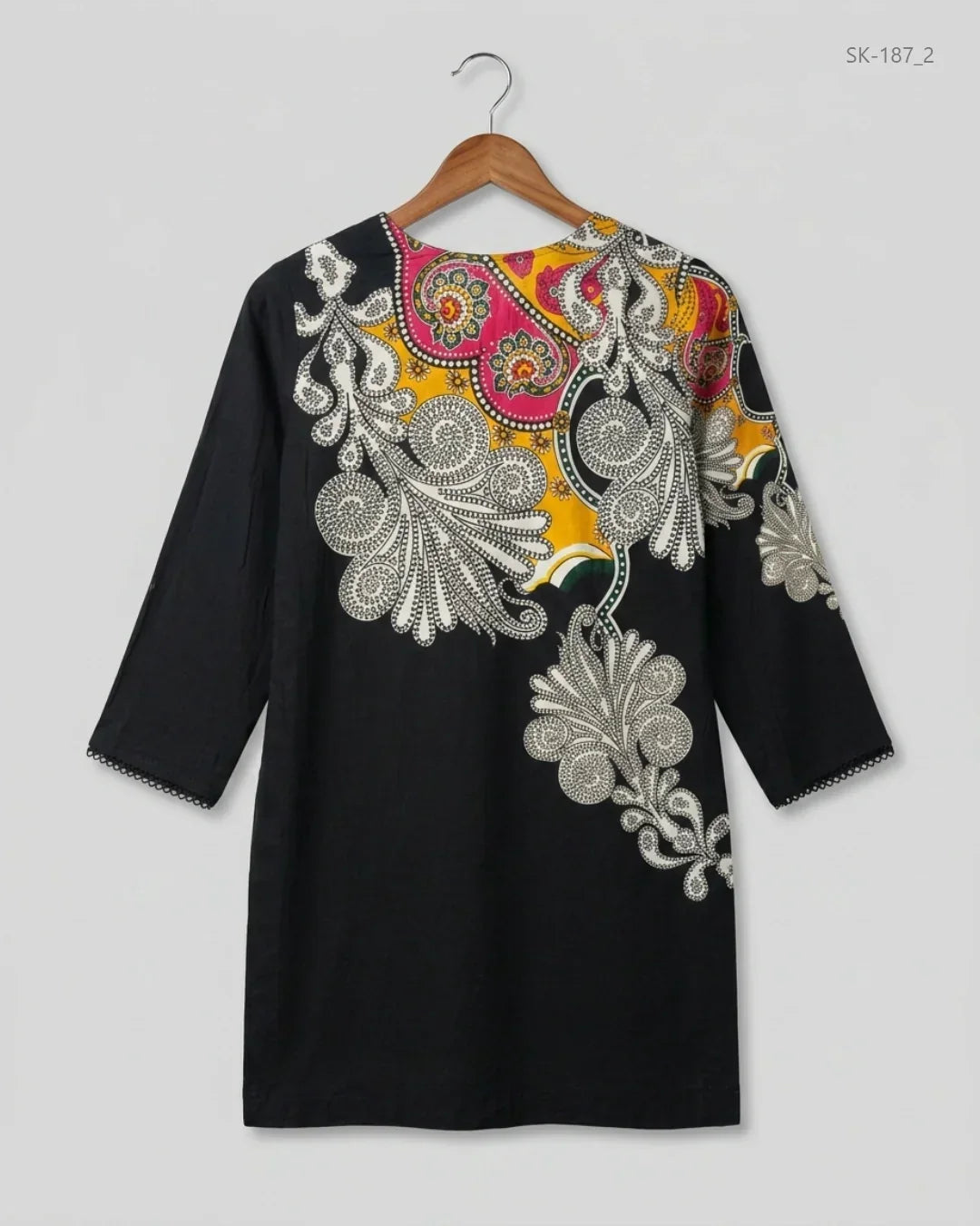 Buy Black Khadar Summer Kurti by CUT LABEL - Premium condition for Womens | Preloved OTS Pakistan (SK-187)