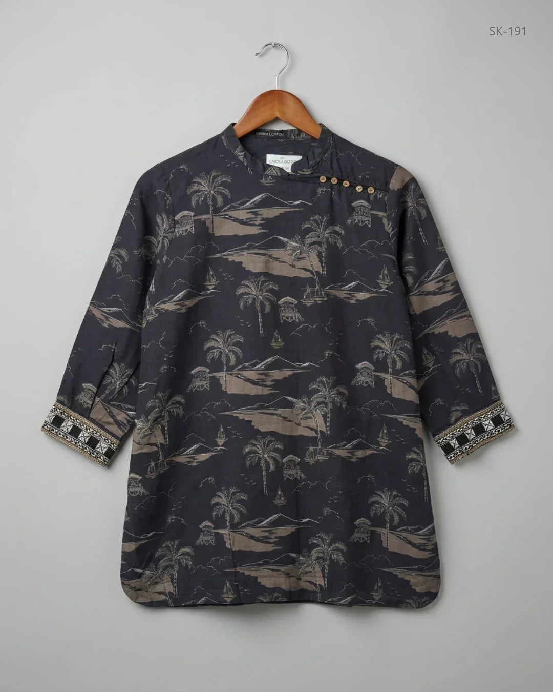 UK Imported secondhand Printed Summer Kurti - LIME LIGHT brand, Black Khadar, Premium condition, for Womens - Online Thrift Store Karachi Pakistan