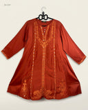 Shop Premium Summer Kurti by SQUENCE | Preloved Branded Clothes | Orange LAWN | Womens | OTS Thrift Store Lahore Pakistan