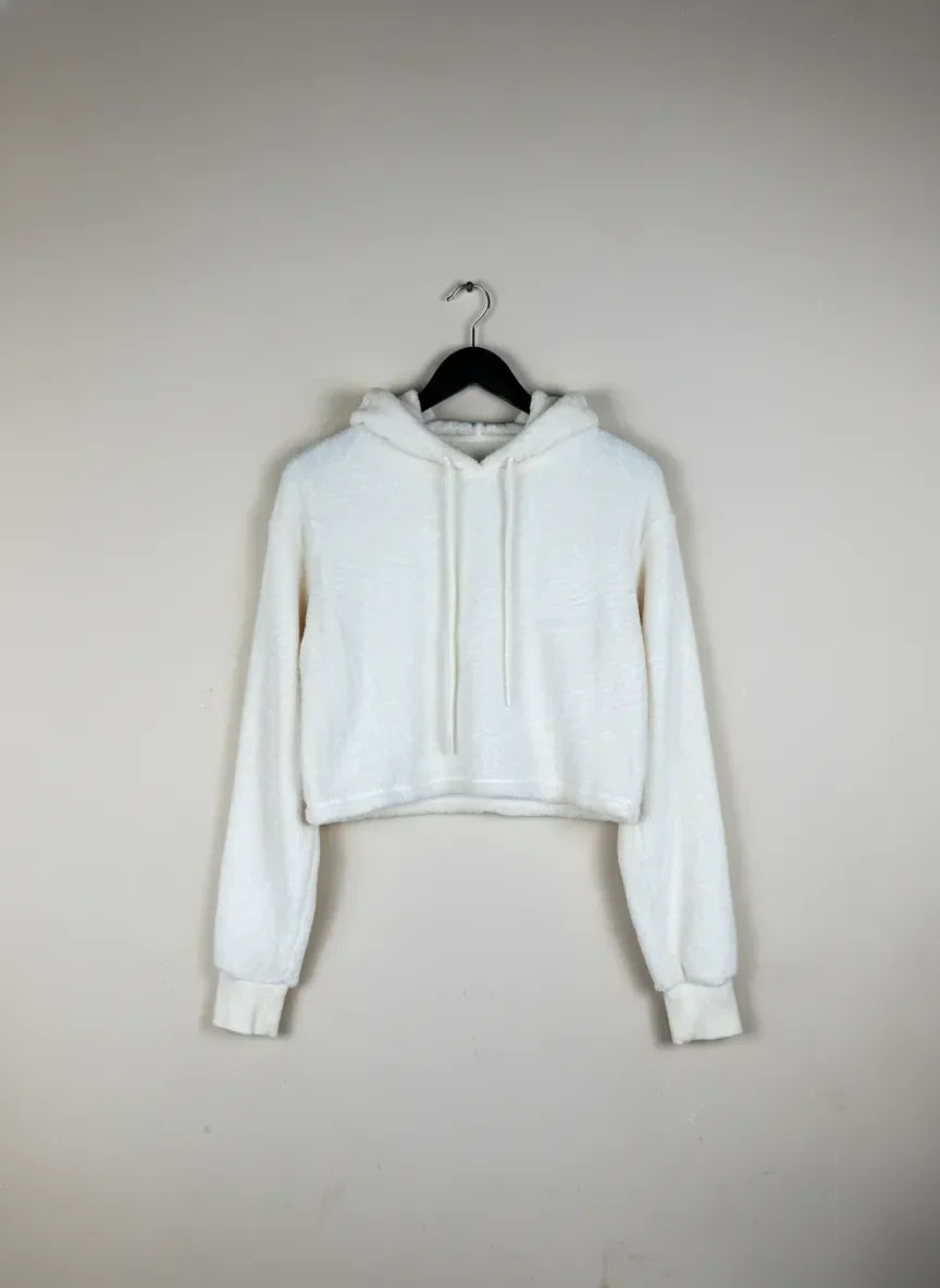 Secondhand Branded Winter Crop Tops by Bershka, White Polyester fabric, Premium condition, for Women - Online Thrift Shop Lahore Pakistan