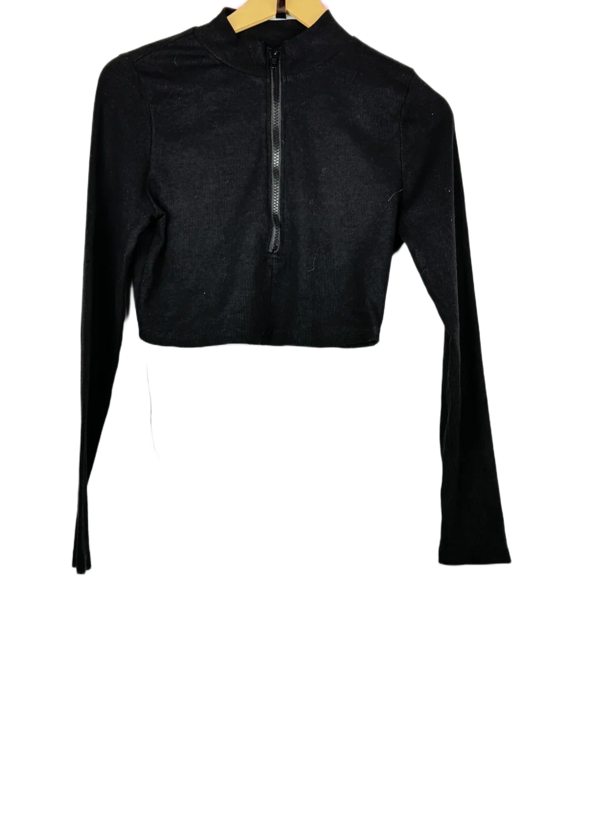 Shop Premium Winter Crop Tops by Shein | Preloved Branded Clothes | Black Polyester + Cotton | Women | OTS Thrift Store Islamabad Pakistan