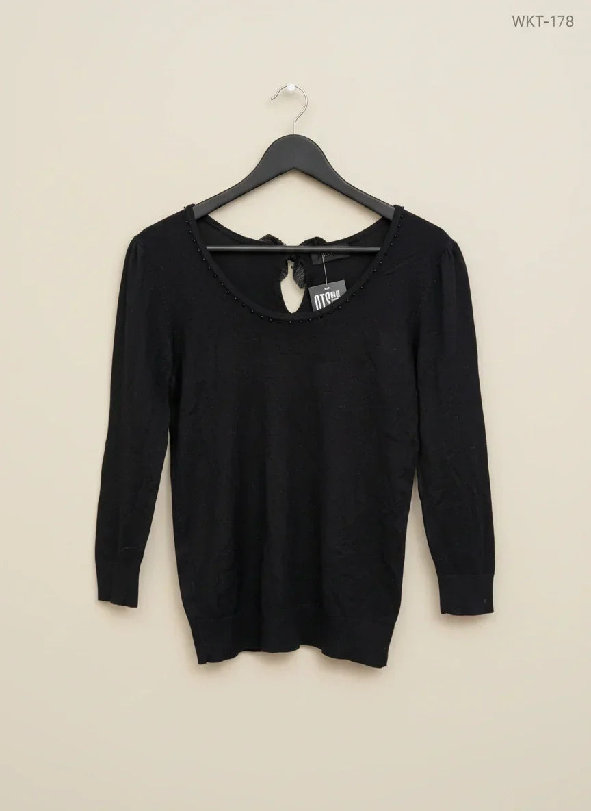 Shop Premium Winter Knitted Tops by savida | Preloved Branded Clothes | Black viscose | Women | OTS Thrift Store Peshawar Pakistan