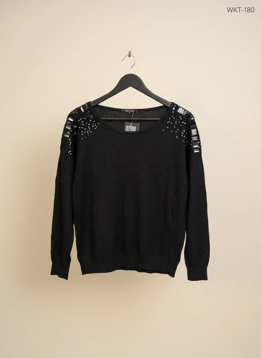 Premium Condition Winter Knitted Tops | Preloved day&night | Black viscose | Thrift Shop for Women Peshawar Pakistan | OTS