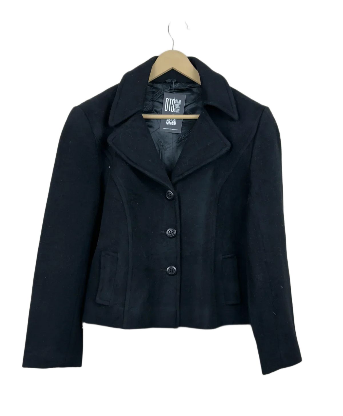 Preloved Premium Winter Long Cardigans by Hobbs, Black Wool-Acrylic blend for Women - OTS Thrift Shop Lahore Pakistan